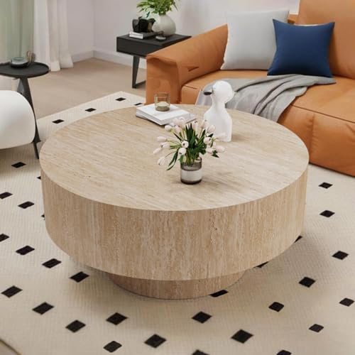 WUPDPQS Travertine Round Coffee Table for Living Room 29