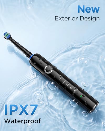 Image of Rtauys Rotating Electric Toothbrush for Adults with 8 Brush Heads (2 Types), 5 Modes Rechargeable Power Toothbrush with Travel Case and 2 Minute Smrte Timer