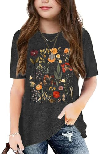 Image of Graphic Tees for Girls Kids Summer Tops Crewneck Short Sleeve T Shirt 5-14 Years