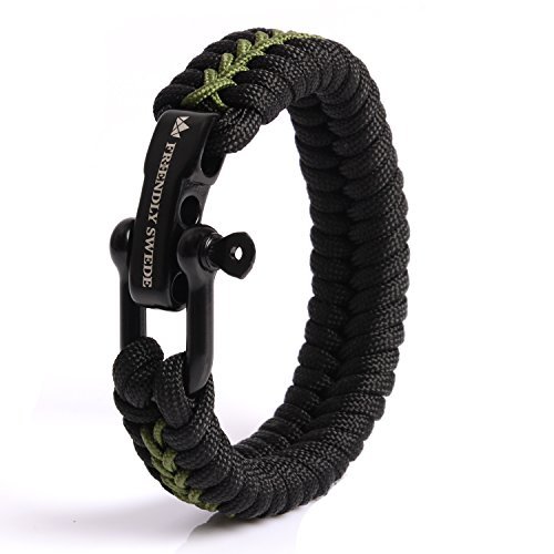 The Friendly Swede Paracord Bracelet with Microcord and D-Shackle - Adjustable Size (Army Green Medium)