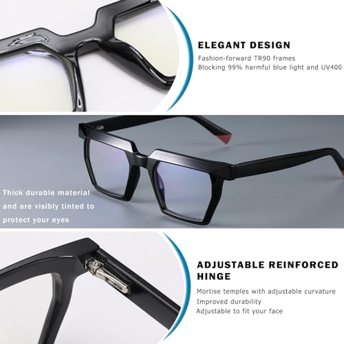 Image of Blue Light Blocking Glasses, TR90 Rectangle Computer Glasses With Anti Eyestrain & UV Glare Protection (Black)