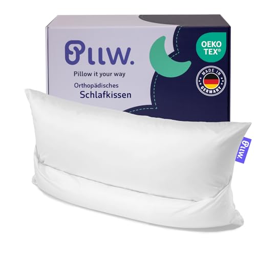 PLLW. Orthopädisches Nackenkissen 40x60 I Kopfkissen Nackenschmerzen mit beweglicher Nackenrolle I Ergonomisches Seitenschläferkissen mit Bezug I Individuell füllbares Nackenstützkissen I Öko Tex 100