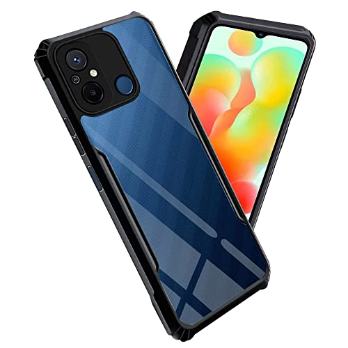 Image of A rtistque Clear Hard Transparent Acrylic Armor Anti-Drop Shockproof TPU Edge Back Cover Case for Mi Redmi 12C / Poco C55 - Black