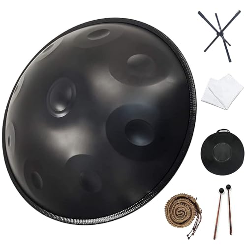 Tambor De Acero Handpan, 9 Notas De 22 Pulgadas De Tambor De Lengua De Acero con Bolsas De Sartén De Mano Suave, 2 Martillos Handpan, Soporte De Manejo, Tela Sin Polvo