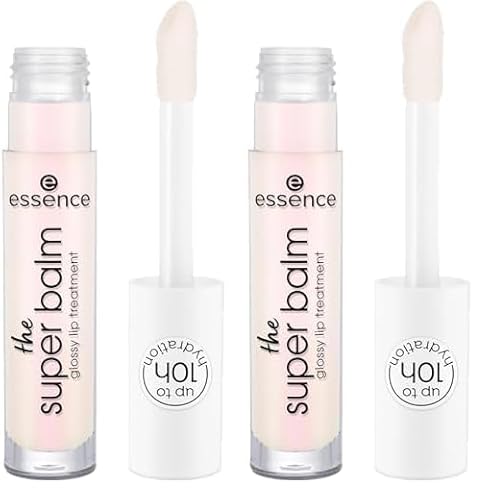 Essence the SUPER BALM Glossy lip treatment, balsamo per labbra, n. 01, trasparente, idratante, vegano, senza conservanti, senza parabeni, senza particelle di microplastica, confezione da 2 (5 ml)