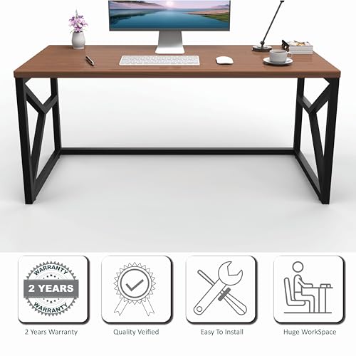 Image of Honey Touch Duke Metal & Wood Workstation Desk | 1200mm x 600mm Top Size | 122 x 61 x 73 cm (L x W x H) | Modern Computer Table for Home Office & Work from Home | Heavy Duty Study Desk