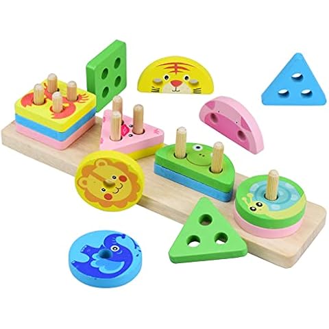 bdao gift Montessori Toys for 1-5 Year Old Boys Girl,Wooden Sorting and Stacking Toys for Toddlers 1-3 (Animal) Cover