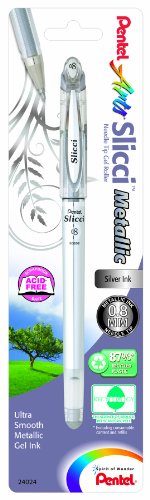 Stylo gel métallique argent Pentel Slicci 0.8mm pointe aiguille pour dessin