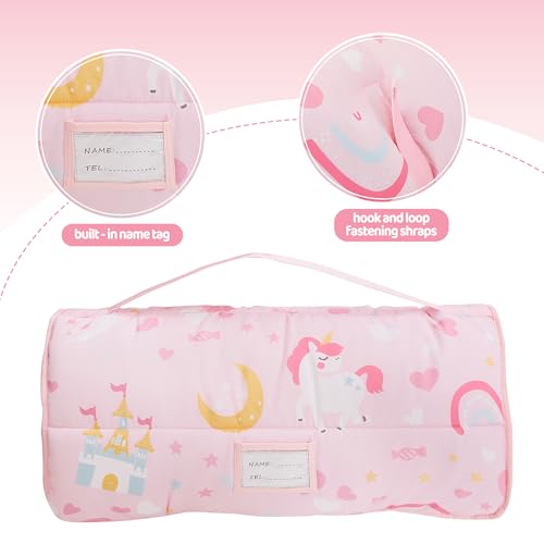 Image of Viviland Toddler Kid Nap Mat for Preschool, Girls Pink Princess Daycare Kindergarten Slumber Bag
