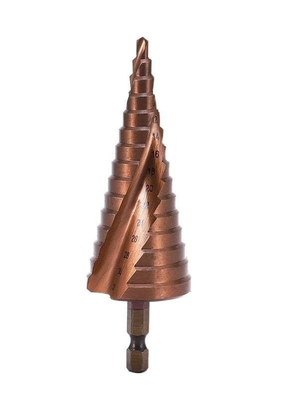 Broca escalonada de cobalto 4-32 mm, broca cónica HSS M35 para acero inoxidable y metales duros, vástago hexagonal 6,35 mm, punta de 118° – para taladro de columna y atornillador de impacto – chapa me