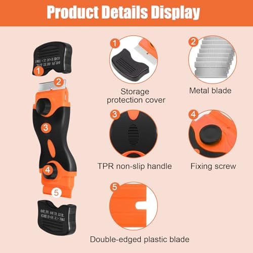 42 Pcs Multi Purpose Scraper Tool with Storage and Quick Change Design for Home Repair Cleaning Workshop Use for Adults(Orange) - 3