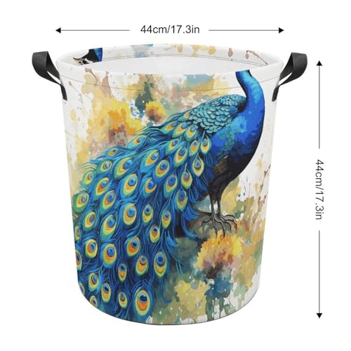 Panier à linge pliable gain de place avec grand motif paon aquarelle - 3