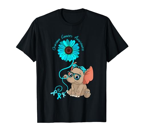 Elefante Ovario Cancer Concientización Teal Ribbon Gafas Camiseta
