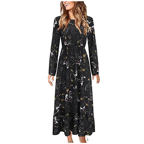YRASILAND Pulloverkleid Damen Lässiges Langarm Blumendruck Rüschen Flowy Temperament Langes Kleid Abendkleid elegant Partykleidschwarz Winterkleid Partykleid sexy, Zi Schwarz Cover
