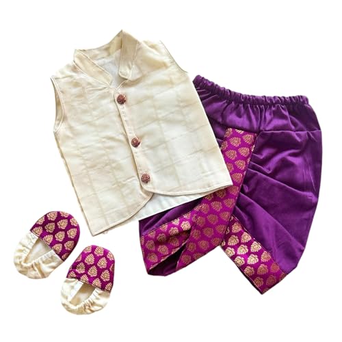Image of Picksparrow Baby Boy Shirt-Dhoti Pants-Booties (Cotton Silk, Checks)