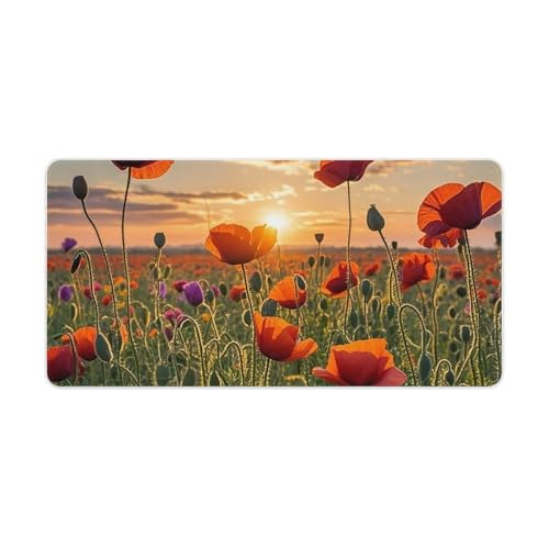 Red Flower Field in Sunset Gaming Mouse Mat Large Desk Pad