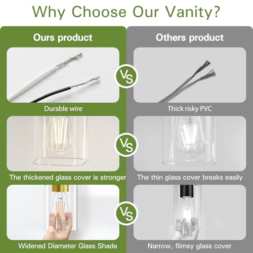 Image of 4 Light Bathroom Vanity Light - Black and Brushed Gold Bathroom Light Fixtures UL Certification, Square Light Fixture Over Mirror, Farmhouse Light Fixtures for Bathroom & Bedroom