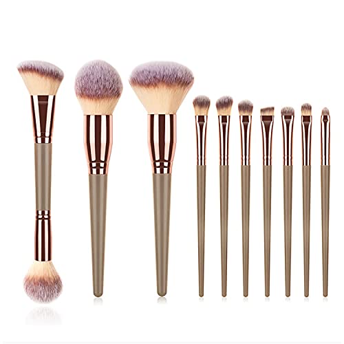 Kaur Beauty- Vegan Premium Professional Makeup Brushes- Foundation, Blush, Eye Shadow Brush Set 10pcs