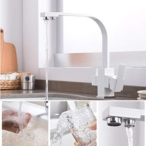 3-Wege-Küchenarmatur, 360° schwenkbarer Wasserfilter-Wasserhahn, Doppelausgang, Heiß- und Kaltmischer, Unterspüle, weiße Küchenarmatur für einfache Filtration & vielseitigen Einsatz