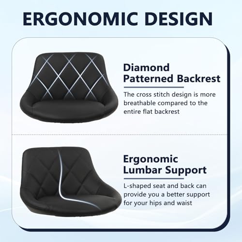 Image of Small Rolling Stool with Backrest - 360 Swivel Chairs with Wheels, Adjustable Height Footrest Armless Vanity Chair, Thickened Seat Cushion Stool Chairs for Spa, Shop, Salon, Massage, Black, 2 Pack
