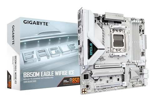 GIGABYTE B850M Eagle WIFI6E Ice Mainboard – Unterstützt AMD Ryzen 9000 Serie CPUs, digitales 8+2+2 Phasen VRM, bis zu 8200 MHz DDR5 (OC), 1 x PCIe 5.0 + 1 x PCIe 4.0 M.2, Wi-Fi 6E, 2.5 GbE LAN