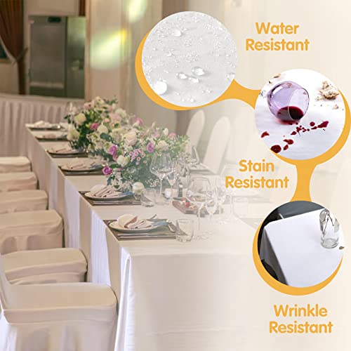 Image of BRILLMAX 10 Pack White Tablecloths 60x126 Inch for 8ft Rectangle Tables | 150 GSM Polyester Fabric, 15 inch Standard Drop, Water, Stain & Wrinkle Resistant Cloth Cover for Wedding Reception Banquet Party