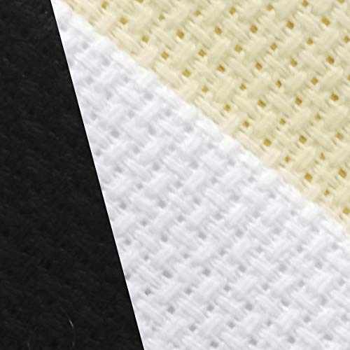 Image of 12 inch x 18 inch by 3 Pack 14CT Counted Cotton Aida Cloth Cross Stitch Fabric (White+Cream+Black)