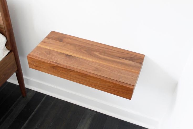 Image of Floating Wall Shelf, Modern Wooden Bedside Storage, Walnut Finish