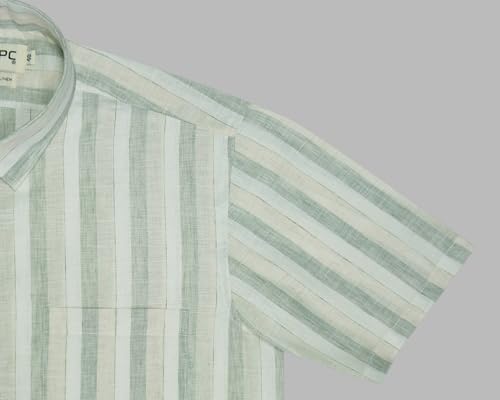 Image of GHPC Cotton Linen Striped Half Sleeves Regular Fit Formal Shirt for Men