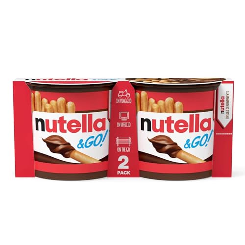 Nutella & Go, 2 Snack Monoporzione con Nutella e Croccanti Grissini, Senza Conservanti e Grassi Idrogenati, per Merende e Pause Quotidiane