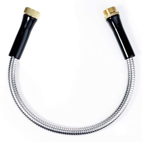 SheeChung Short Garden Hose 2ft x 5/8 Metal Garden Hose for Hose Reel Faucet Heavy Duty 304 Stainless Steel Metal Leader Hose Lightweight & Leakproof Water Hose for Outdoor Yard Lawn Male to Female