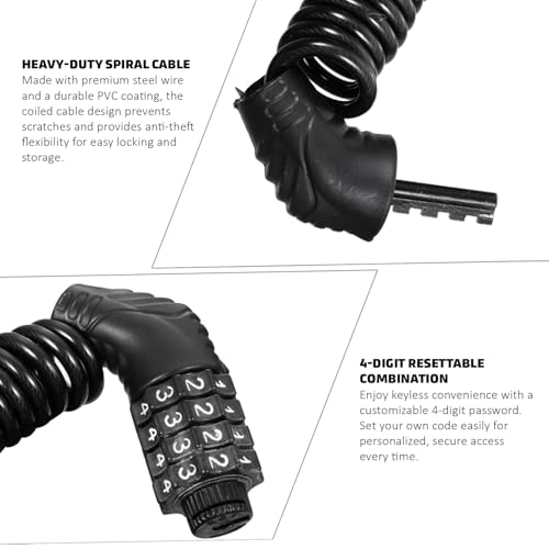 Image of Pivalo 4-Digit Combination Cable Lock Anti-Theft Heavy Duty Coiled Security Lock for Bike, Helmet, Cycle & Luggage (Black, 1 Pack)