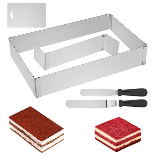 TOKSEO Cadre de Cuisson Réglable Rectangulaire avec 3 Spatule de Séparation, Réutilisable Moule...