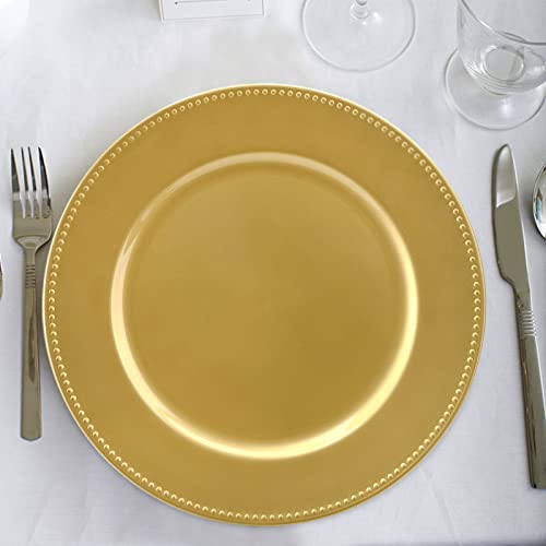 Okllen 12 Pack Plastic Gold Charger Plates, 13" Round Beaded Charger Plates Decorative Dinner Chargers, Embossed Charger Serving Plates For Wedding, Catering Event, Tabletop Decor #TOP5