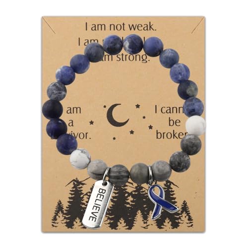 WSNANG Colon Cancer Awareness Gifts Dark Blue Awareness Ribbon Bracelet Inspirational Jewelry for Cancer Survivor Fighter
