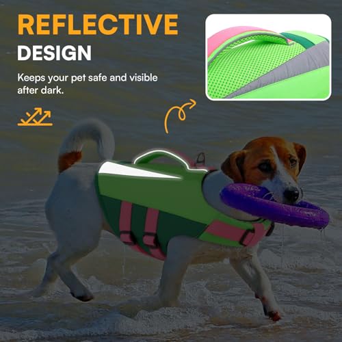 Queenmore Large Dogs Life Jackets with High Buoyancy and Rescue Handle, 2XL Dog Life Vest for Swimming Pool Beach Boating, High Reflective Pet Preserver for Swimming, Green, 2XL - Image 5