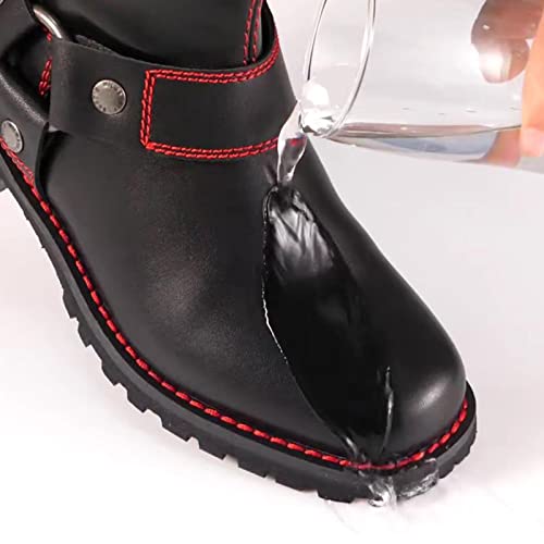 Dream Apparel Women's Harness Motorcycle Boots For Riding, Square Toe Biker Boots, Lace Up Knee High Boots With Full Length Side Zipper, Black Pu Leather Mid Calf Boots For Ladies, 7.5 #TOP4