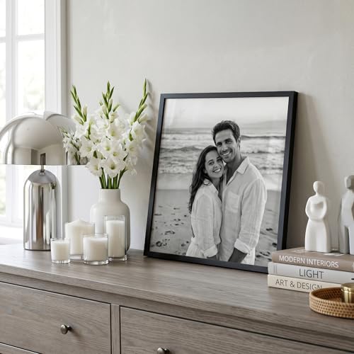 Image of Americanflat 16x16 Picture Frame with Polished Plexiglass - Streamline Collection - Thin Border Square Frame for Wall Display - Hanging Hardware Included - Black