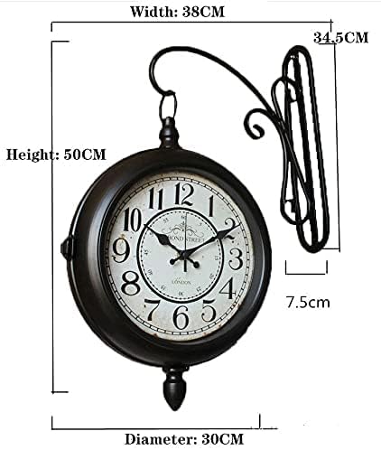 Station Wall Clock, 30Cm Double Sided Wall Clock, Wall Clock Double Sided Indoor & Outdoor Garden Train Station Clock Vintage Antique Look
