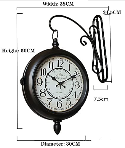 Reloj De Pared De Estación, Reloj De Pared De Doble Cara De 30 Cm, Reloj De Pared De Doble Cara para Interior Y Exterior, Reloj De Estación De Tren De Jardín, Aspecto Antiguo Vintage