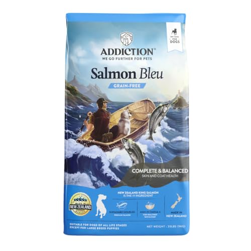Addiction-Salmon-Bleu-Grain-Free-Dry-Dog-Food-Formula-New-Zealand-King-Salmon-Probiotic-Rich-Fruits-Vegetables-Fish-Oil-for-Healthy-Skin-Coat-Ideal-for-Dogs-of-All-Life-Stages-20lb Addiction Salmon Bleu Grain Free Dry Dog Food Formula New Zealand King Salmon Probiotic Rich Fruits Vegetables Fish Oil for Healthy Skin Coat Ideal for Dogs of All Life Stages 20lb
