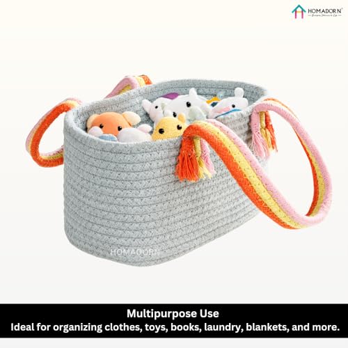 Image of HOMADORN Cotton Storage Basket with Sturdy Handles - Foldable, Durable, and Stylish Organizer for Toys, Clothes,Gifting and Home Essentials (GREY)
