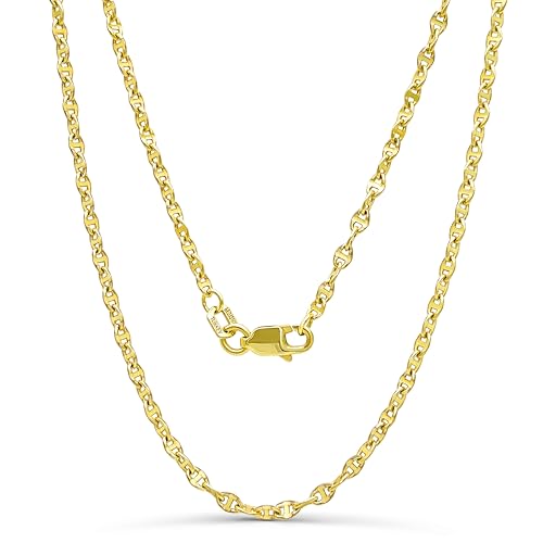JEWELHEART 14K Real Gold Hammered Mariner Chain - 2mm Twisted Anchor Link Chain - Dainty Diamond Cut Yellow Gold Pendant Chain Necklace For Women with Lobster Clasp 16