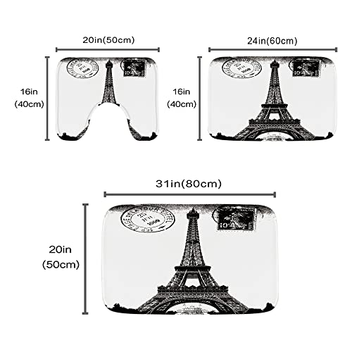 Postkarten-Thema Eiffelturm Paris Badezimmer Teppiche und Matten Sets 3-teilig, Memory Foam Badematte, U-förmige Kontur… – Bild 4