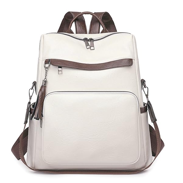 Nova Mochila Feminina em PU Estilo Retrô Europeu e Americano, Versátil, Impermeável, Bolsa Casual para Escola e Trabalho(2239 - Bege)