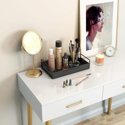 Image of Homify Bathroom Vanity Tray, Kitchen /Bathroom Countertop Storage Shelf Organizer,Coffee Table Decorative Tray Cosmetic Organizer Display Holder, Black (Black Tray-2)