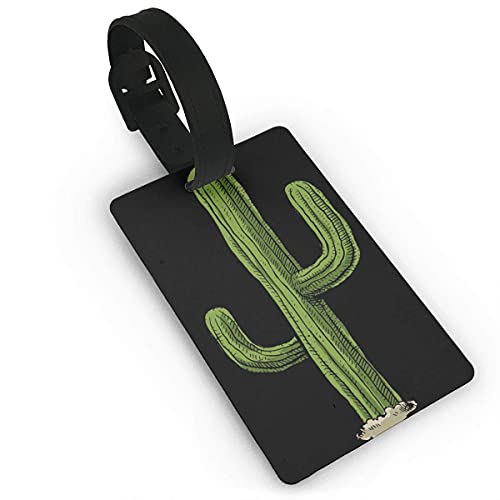 Luggage Tags Cactus in Black Background PVC Name Tag Travel Suitcase Identifier ID Tags Durable Luggage Label