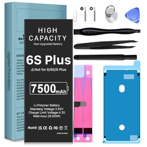 Conqto (7500mAh) Upgrade Battery for iPhone 6s Plus 2025 New Version Higher Capacity 0 Cycle Replacement Battery for iPhone 6s Plus A1634 A1687 A1699 with Full Set Repair Tool Kit & Instructions