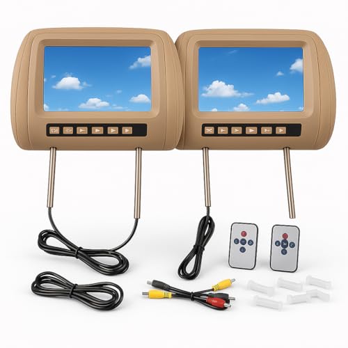 2pcs Universal Car Headrest Player, 7in HD Car Headrest LCD Video Player Control MP5 Display Brown for Car Accessory