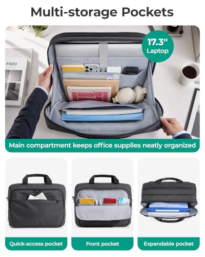 Image of BAGSMART 3 In 1 Laptop Bag for Men Expandable Computer Bag 17.3 Inch, Gray | Messenger Bag Briefcase Work Bag Business Travel Office